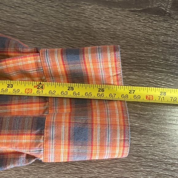 Mens Large Tall Eddie Bauer Mens Orange Plaid Long Sleeves Button Up - Picture 8 of 9